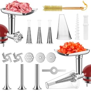 Fruit Vegetable Strainer Attachment and Food Meat Grinder Attachment for Kitchenaid Stand Mixer with Sausage Stuffer Tubes and Fruits Juicer Auger Strainer