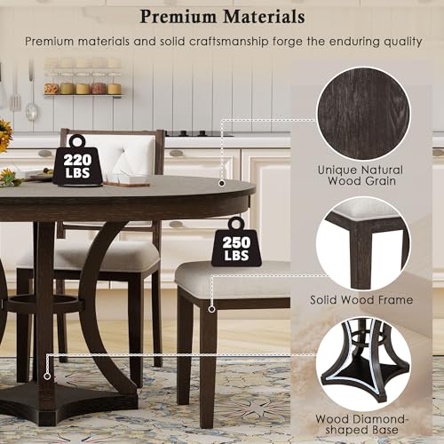 Image of Bellemave Extendable Dining Table Set for 4, 5-Piece Retro Round Table Set with 4 Upholstered Chairs, Round Table with a 16 inch W Leaf, Oval Kitchen Table Set with Extendable Table (Espresso)