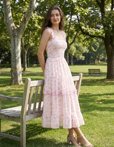 Image of Scarlet Darkness Floral Dress for Women 2026 Flowy Sundress Smocked Cottagecore Dresses
