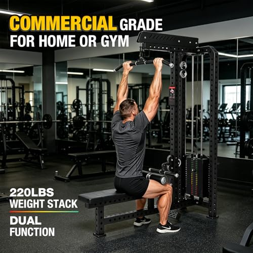 Image of Commercial Lat Pulldown and Low Row Machine 2 in 1, Classic Lat Pulldown /Low Row Combo with 220LBS Weight Stack, Commercial Grade Home Gym Fitness Machine for back, shoulders, biceps Strength Training