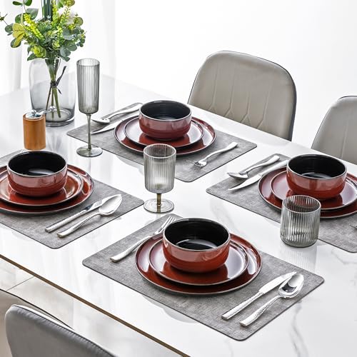 Image of LeRatio Ceramic Dinnerware Sets for 4,Porcelain Plates and Bowls Sets,Handmade Reactive Glaze Dishes Set,Chip Resistant and Scratch Resistant | Oven&Dishwasher & Microwave Safe,Service for 4-Red