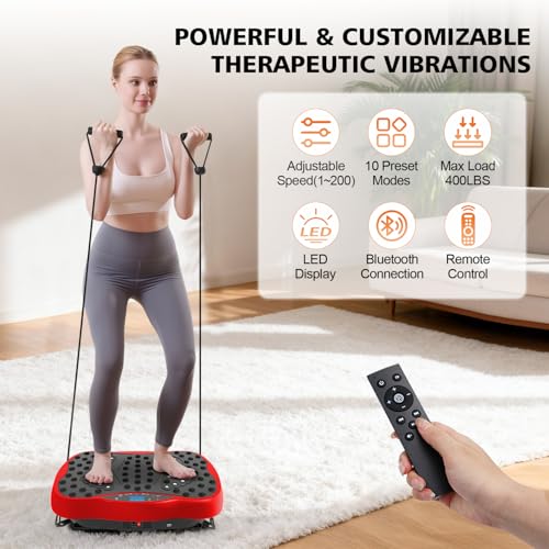 Image of Vibration Plate Exercise Machine, 10 Auto Modes /200-Levels Vibrating Plate for Lymphatic Drainage Weight Loss, 400LBS Capacity Shake Plate for Whole Body Workout for Home Gym Fitness