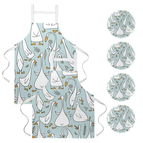 Tablier de cuisine famille d'oie amusante multicolore avec broches