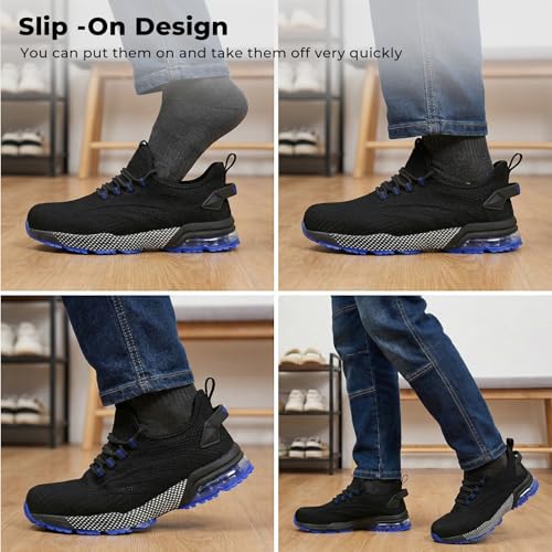 Image of SPIEZ Composite Toe Shoes for Men Women, Lightweight Breathable Non Steel Toe Safety Shoes, Puncture Proof Slip Resistant Work Sneakers for Construction,Warehouse,Black Blue /Black Yellow