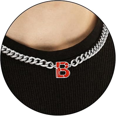 Basketball Necklaces for Boys Stainless Steel Initial Necklace with Letter A-Z 6.5mm Cuban Chain Adjustable Gifts for Men Boys 16+2 Inches