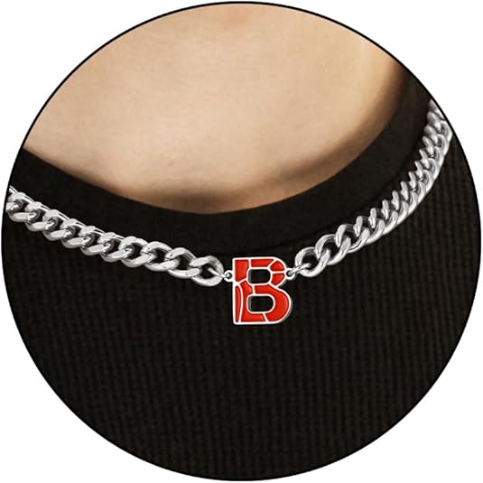 Basketball Necklaces for Boys Stainless Steel Initial Necklace with Letter A-Z 6.5mm Cuban Chain Adjustable Gifts for Men Boys 16+2 Inches