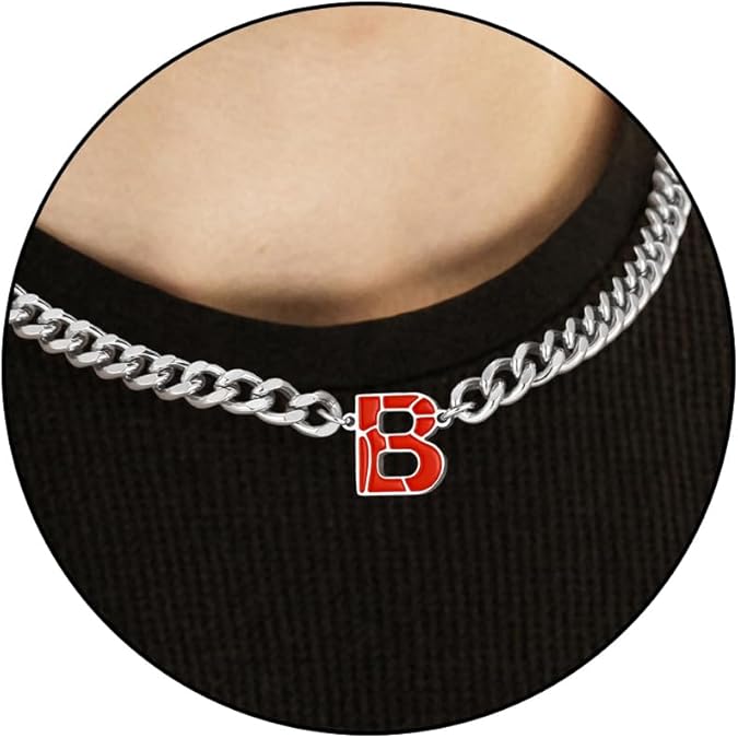 Basketball Necklaces for Boys Stainless Steel Initial Necklace with Letter A-Z 6.5mm Cuban Chain Adjustable Gifts for Men Boys 16+2 Inches