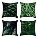 Lieson Juego de 4 fundas de almohada de 40 x 40 cm, fundas de cojín para sala de estar, color verde, hojas de palma, poliéster
