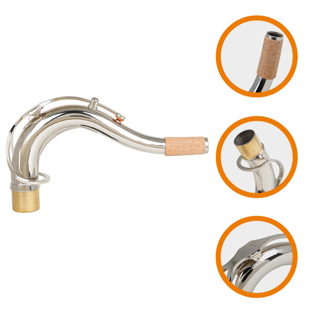 Zerodeko Collo Sassofono Tenore in Ottone Argentato Curvo Ergonomico Sostituzione Manico per Sax Tenor B-flat Accessorio Resistente e Facile da Installare