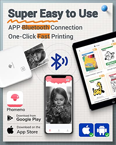 Memoking Photo Sticker Printer Machine - 2" Mini Printer - Hd 300Dpi Sticker Maker Machine For Pad&Phone - M02 Pro Portable Mini Pocket Thermal Printer White - Inkless Bluetooth Printer For Photos,Diy #TOP3