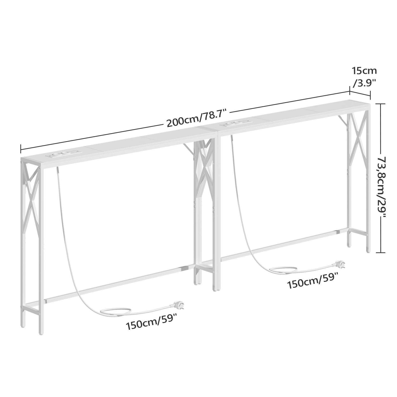 MAHANCRIS Konsolentisch mit Ladestation, Eingangstisch, Schmaler Konsolentisch, Flurtisch, Ausstellungstisch, Beistelltisch für Wohnzimmer, Flur, Weiß ACTWT151UE01S2