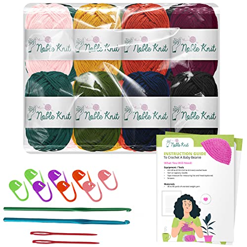 Noble Knit Yarn For Crocheting | Crochet Kit With 16 Skeins Of 20G Acrylic Yarn For Knitting, 2 Crochet Hooks, 2 Needles, 8 Stitch Markers & 1 Bag | Chunky Crochet Yarn Bulk For Kids & Adults #TOP1