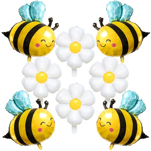 8PCS Bee Balloons and Daisy Flower Balloons Bumble Bee foil Balloon for Daisy Bee Theme Birthday Party Decorations Party Supplies Baby Shower Decor