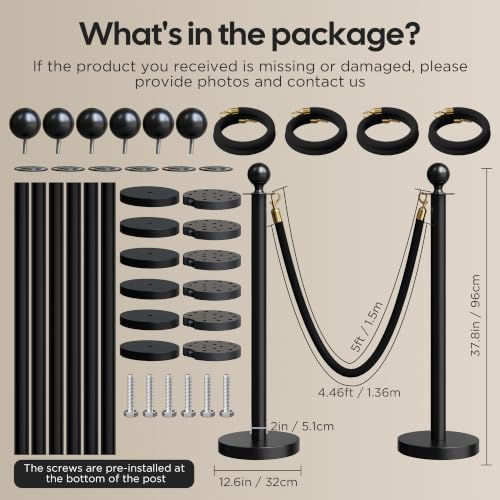 Image of 6 Pack Black Stanchions and Velvet Ropes Set, Stainless Steel Crowd Control Barriers, 4Pcs Black Ropes and Poles for Party Supplies,Photobooth Accessories, Prom,Birthday,Business,Wedding, Museums