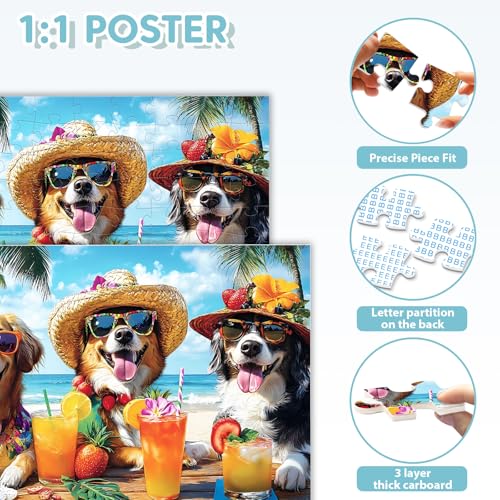 Rompecabezas para niños de 100 piezas, tema Dogs Summer Sips, material de cartón, tamaño 15x11 pulgadas miniatura 4