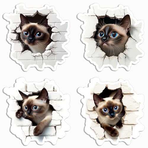 4Pcs - Siamese Cat Sticker - 3D Effect Siamese -