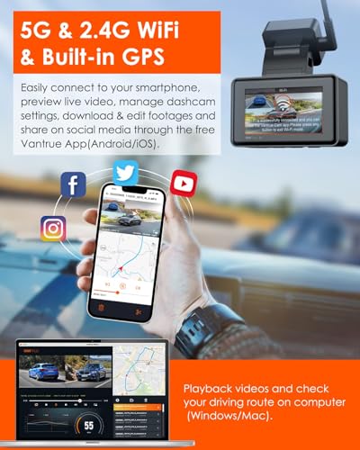 Image of Vantrue E2 Dash Cam Front and Rear with Voice Control, 2.7K + 2.7K Dual Dash Camera for Cars, WiFi, GPS, STARVIS Night Vision, Buffered Parking Mode, G-Sensor, 2.45 inch IPS, 160, WDR, Support 512GB