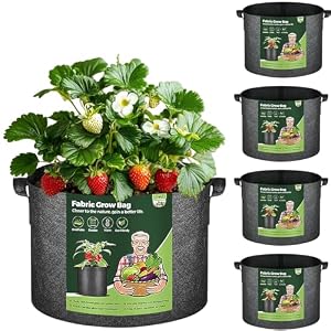T4U Set di 5 Sacchi per Piante, 37L Vasi in Tessuto Non Tessuto Piantando Borse, Resistente, Riutilizzabile e Traspirante, Planter da Giardino Interno o Esterno per Patate Pomodori, Fiori