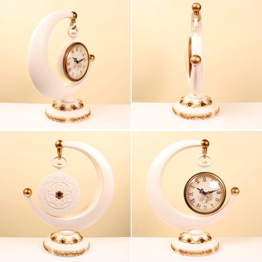 Wall Clock European Creative Clock Mute Simple Crescent Office Den Home Decorations Artistic Personality 32 * 38cm White Resin Desktop Clock
