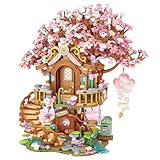 POSO ブロック さくら おもちゃ 立体パズル 桜 春 夏 秋 冬 四季の姿 ツリーハウス ミニブロック 組立 女の子 子供 大人 祝い 新年 ギフト 誕生日 クリスマス プレゼント 贈り物 (ピンクの桜)