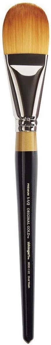 KINGART Premium Original Gold 9600-1 1/2 Oval Flat WASH Series Artist Brush, Golden Taklon Synthetic Hair, Short Handle, for Acrylic, Watercolor, Oil and Gouache Painting, Size 1 1/2"