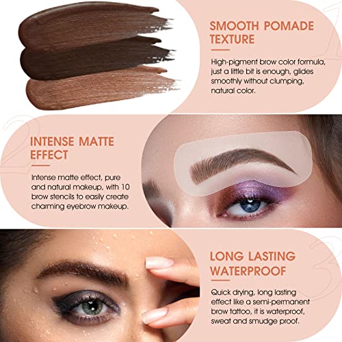 Eyebrow Stamp Stencil Kit - For Waterproof Eyebrows Makeup, Brow Stamp Trio Kit With Sponge Applicator, Dual-Ended Brow Brush, 10 Eyebrow Stencils, Waterproof Eyebrow Pomade (Medium Brown) #TOP5