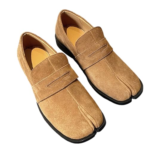 ZQW Tabi Shoes for Men Women Suede Loafers Leather Slip On Split Toe Comfortable Flat Dress Shoes for Casual Office Business Wear