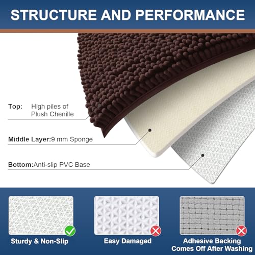 Smiry Luxury Chenille Round 24x24, Extra Soft and Absorbent Shaggy Bathroom Mat Rugs, Machine Washable, Non-Slip Plush Carpet for Tub, Shower, and Bath Room, Brown