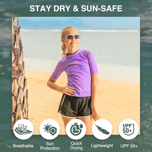 Image of Kanu Surf Girls' Karlie Rash Guard UPF 50+ Sun Protection Short Sleeve Swim Shirt