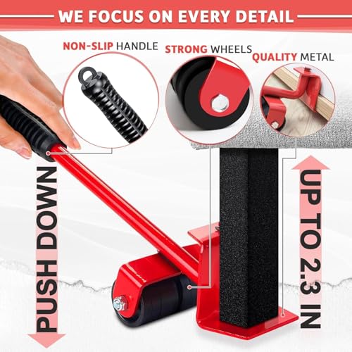 Image of Combo of Furniture Lifter and Mover Tool Set with (Aluminium Dishwashing Hand Glove), Wheels for Heavy Furniture, Heavy Duty Furniture Mover Rollers, Bed Lifter Tool, Heavy Appliances Mover for Home
