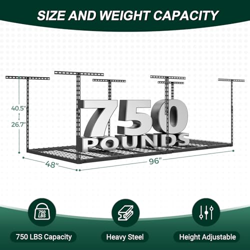 4x8-FT-Overhead-Garage-Storage-Rack750LBS-Weight-Capacity-26-40-Height-Adjustable-Heavy-Duty-Garage-Ceiling-Storage-Rack-No-Sagging-Rust-Resistant