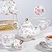 fanquare 21 Pieces Pink Blue Floral Porcelain Tea Set with Gold Trim, British Style Coffee Set for Adults, Vintage Romantic Gift Tea Sets for Wedding, Birthday, Women Tea Party