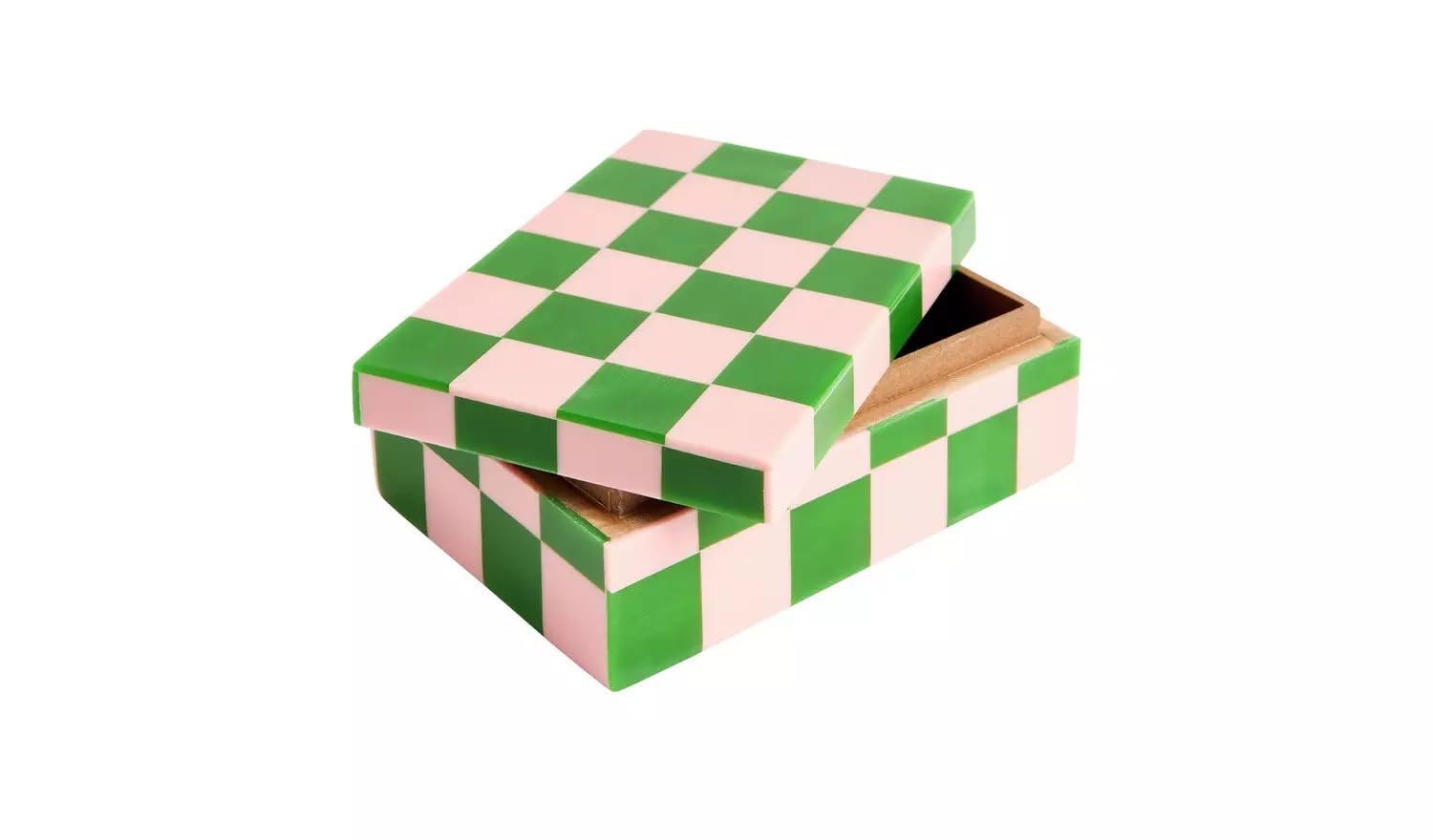 Aidni Pink & Green Brights Checkered Resin Trinket Box Pink Green Jewellery Storage Box Decorative Keepsake Organizer Mdf Gift