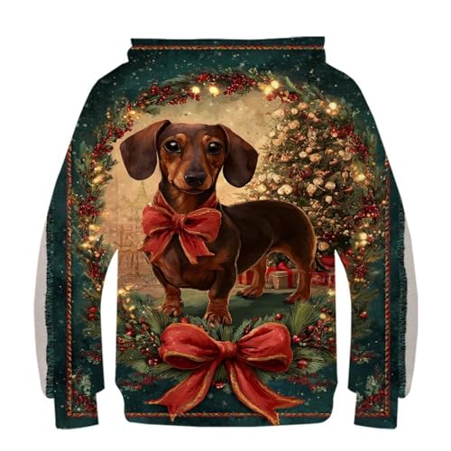 Sweat à capuche teckel de Noël enfant 10-12 ans pull original 3D - 3