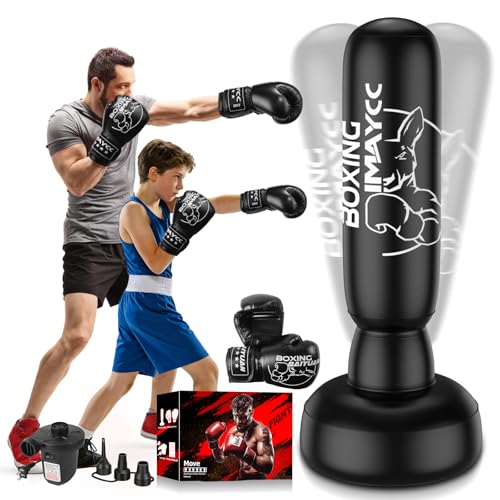 Boxsack Stehend Erwachsene, 2025 Upgrade verdickter 180cm PVC Boxsack für Anfänger (Männer & Frauen) - Inklusive Boxhandschuhe & Luftpumpe, Kickboxsäcke für Muay Thai, MMA, Boxtraining.