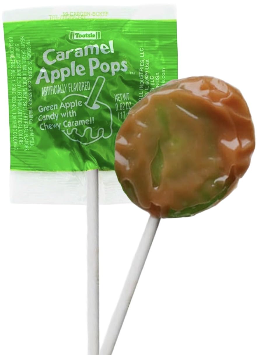 Tootsie Real Caramel Apple Pops, Green Apple Candy with Chewy Caramel, Artificially Flavored, 1 Pound by Yummi2You