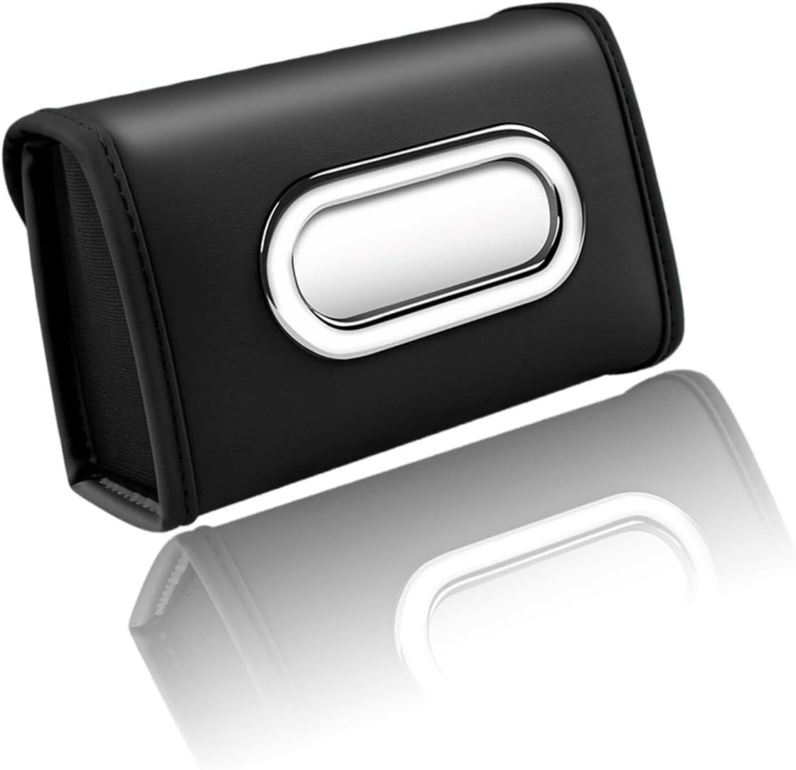 – PU Leather Car Tissue Holder – Universal Backseat Organizer for Tissues, Secure Strap Napkin Dispenser, Easy Access Design, Fits Most Vehicles – Black