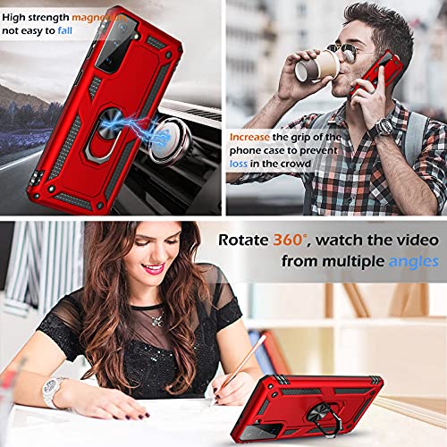 Image of Case for Samsung Galaxy S21 5G Case Heavy Duty with Built in Screen Protector Hard Armor Military Anti-Fall Bumper Cover for Samsung S21 5G 6.2 2021 Phone Cases with Magnetic Ring Kickstand Red