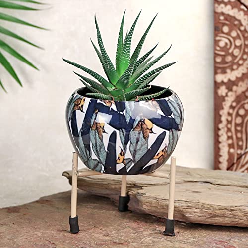 Image of FlowerAura Decorative Set of 2 Red Printed Metallic Pot Vase with Stand for Table Corner, Living Room, Bedroom, Balcony, Office /Home Decoration | Without Plant | (15x10CM)