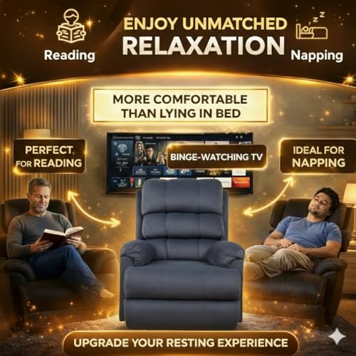 Image of 1 Seater Sofa Chair | Rocking & Revolving Motorized Recliner Lounge Chairs for Living Room Bedroom (Rocking and Revolving Manual, Hush Puffy-MN-RRR-Dark Grey)