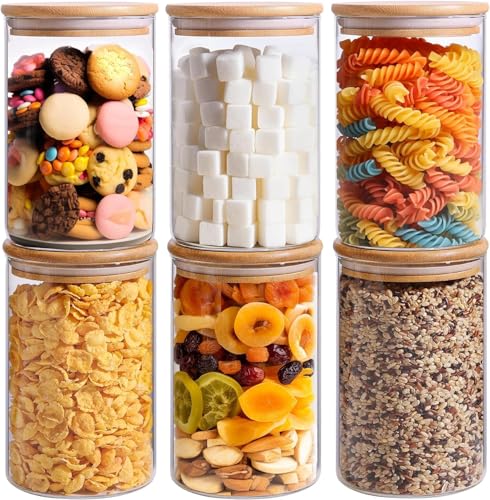 Image of Glass Food Storage Containers with Airtight Bamboo Lid, Coffee Storage Jars for Home Kitchen, Pantry Tea, Spices, Snack (ROUND 1050 ML JAR, SET OF 6)