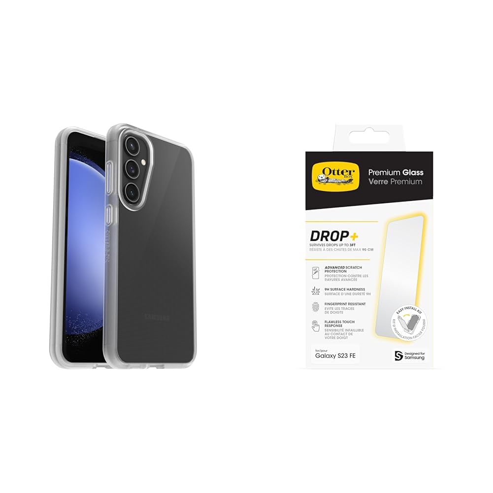 Otterbox Cover per Samsung Galaxy S23 FE Sleek, Testata a norme Anti caduta MIL-STD 810G, Trasparente + Pellicola protettiva in Vetro temperato Premium per Galaxy S23 FE, Senza Retail Package