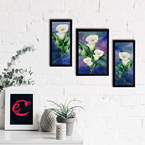 Image of eCraftIndia Set of 3 Botanical and Floral Satin Matt Textured UV Art Painting