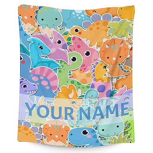Personalized Dinosaur Blanket Gifts with Name - 30"x40" Cute Throw for Girls & Boys - Colorful Soft Fuzzy Blankets for Couch & Office