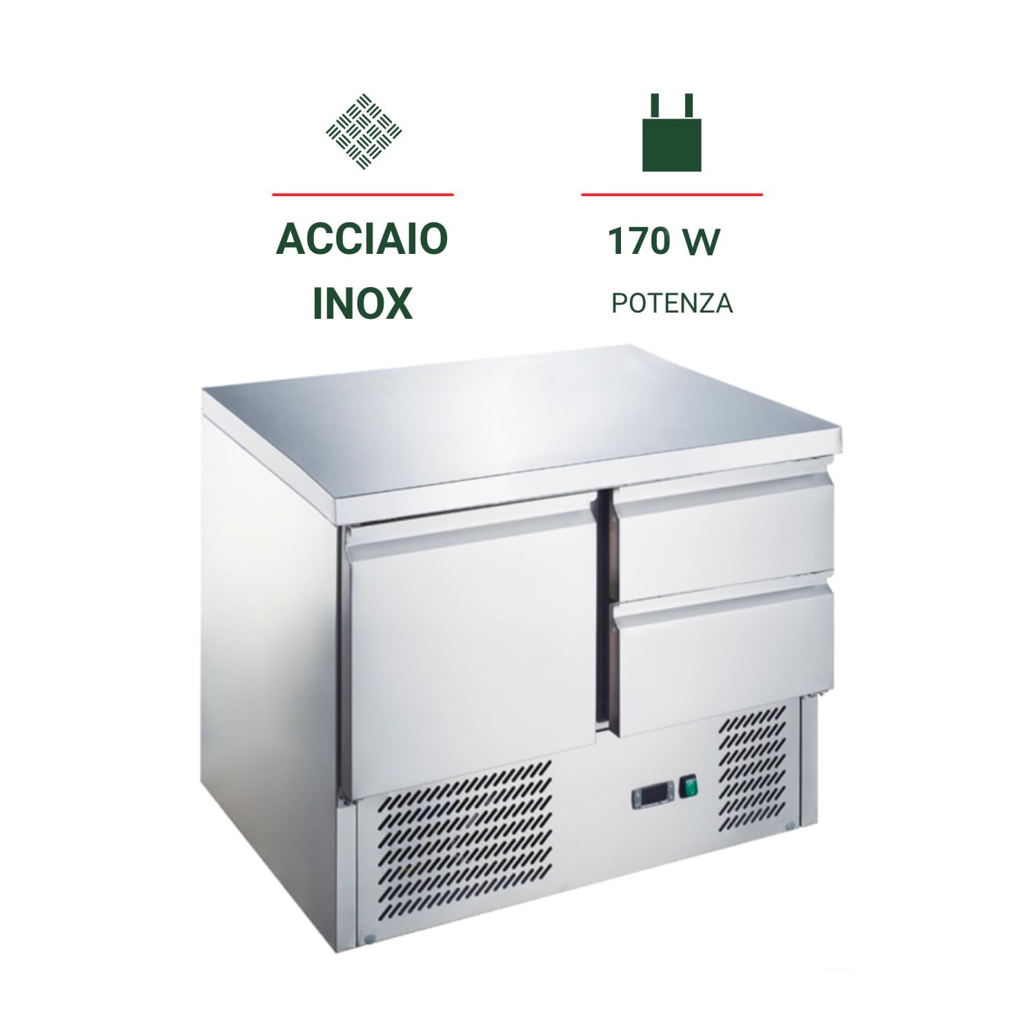 Ristoattrezzature Banco Frigo Saladette con Piano in Acciaio Inox (1 porta)