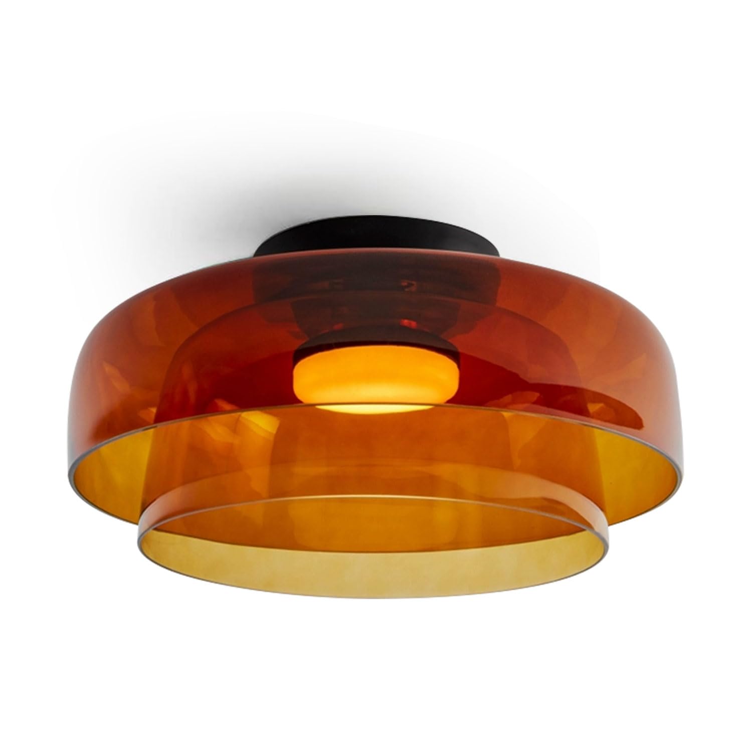 Photo 1 of Jowjut Orange Glass Ceiling Lamps Flush Mount Chandelier Light 1-Light 2-Layer Glass Shade Dining Room Light LED Vintage Mid Century Lights for Living Room Kitchen Island Bedroom(Bulb Not Included