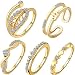 5 pcs /set Peach heart leaves crown suit ring Set   (Gold)
