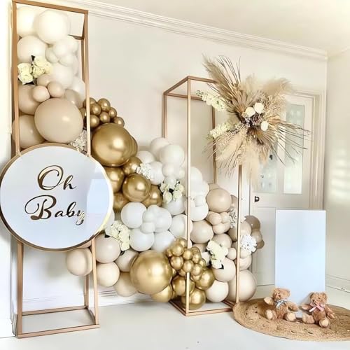 Image of AR Giftzadda Sand White and Gold Balloons 77 pcs Sand White Gold Chrome Balloons Garland Kit for Welcome Wedding Birthday Anniversary Party Decorations (DP 4)