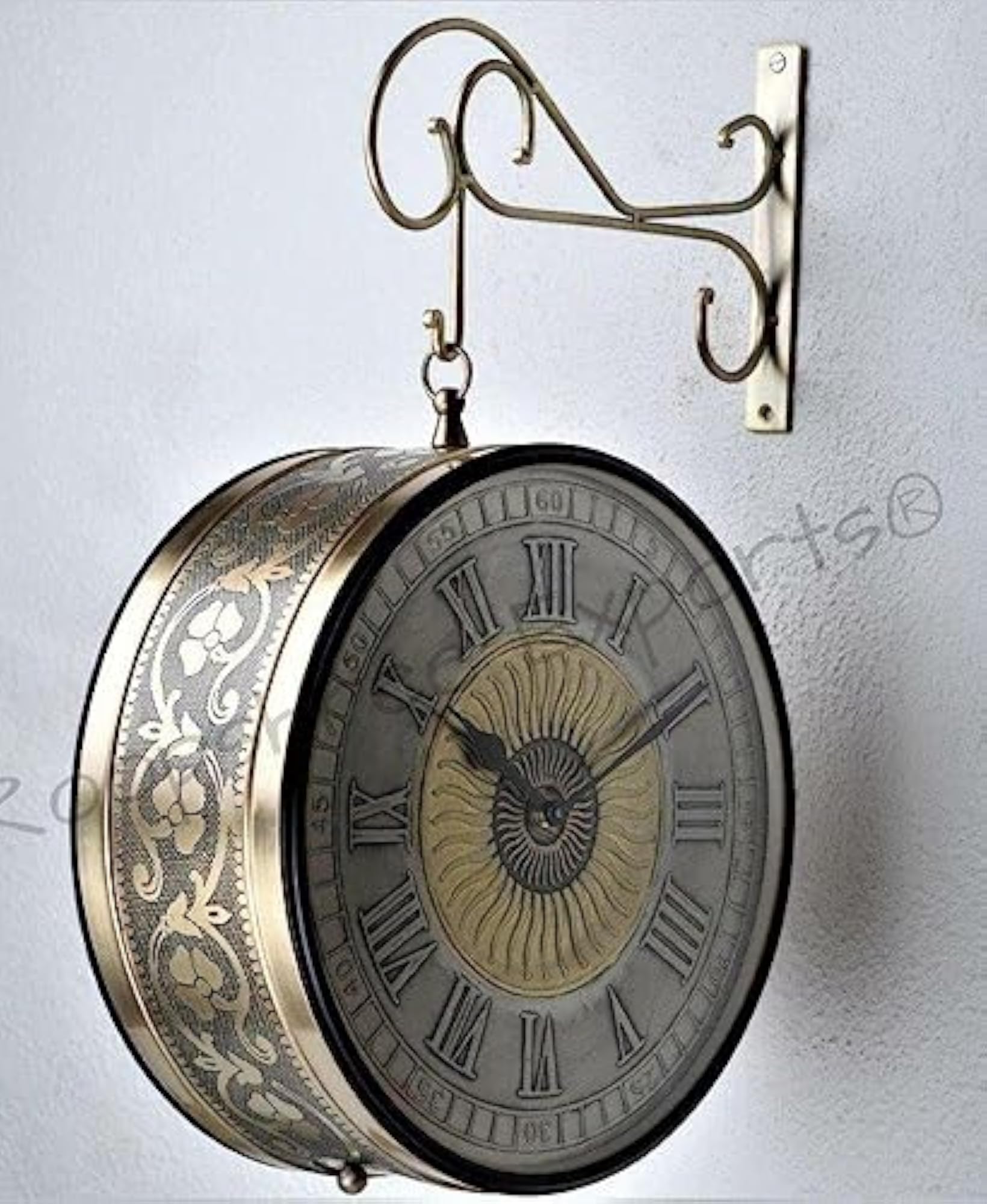 Handcrafted Double Side Brass Finish Wall Clock