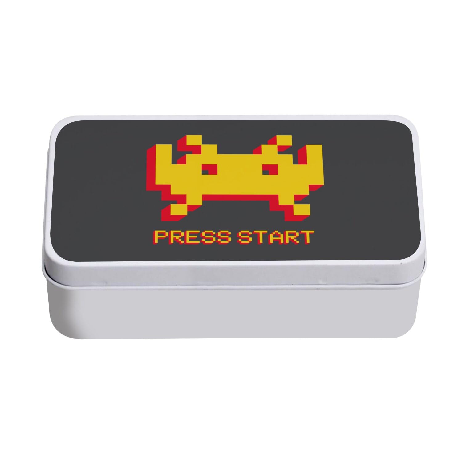 Fabulous Press Start Invaders Retro Gaming Classic Metal Box – 11 x 18.5 x 5.5 cm – Storage Box, Key, Tools, Lunch Box, Sugar, Biscuit